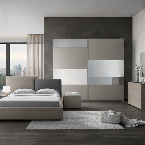 Camera da letto completa con armadio 2 ante scorrevoli, letto matrimoniale, comò, comodini e specchiera - Nicole
