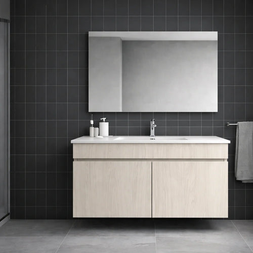 Mobile bagno sospeso 80 cm con 2 ante e specchio, bianco Signal - DREAMS