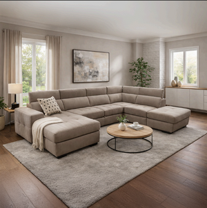 Divano letto angolare con chaise longue, box contenitore e pouf modulare - Primo Extra Big