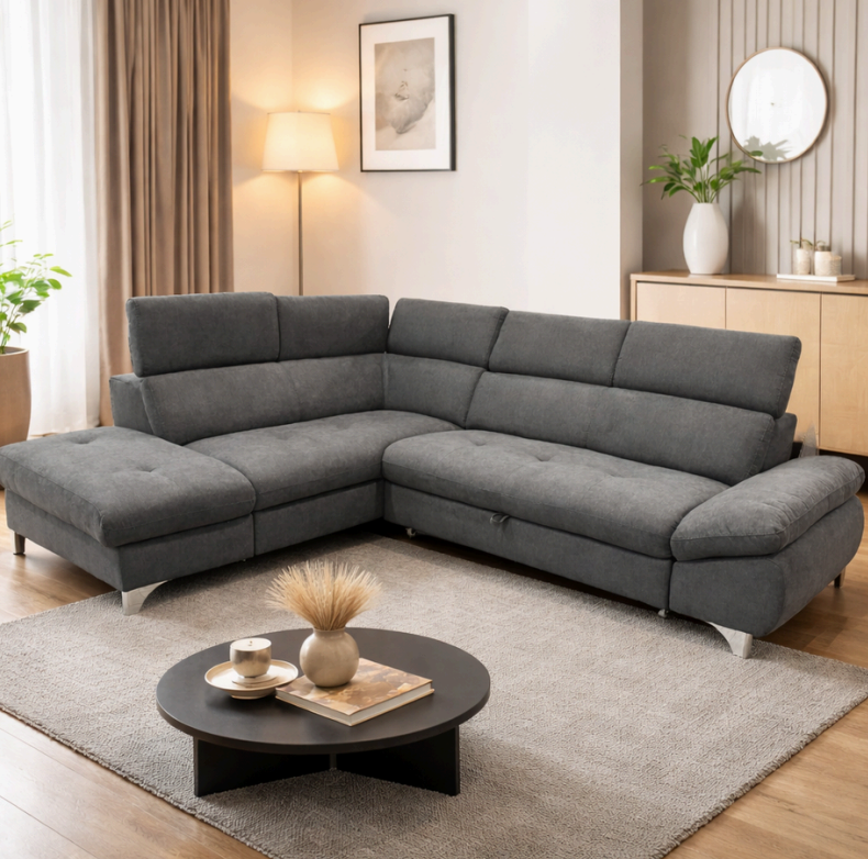 Divano letto angolare con box contenitore e sistema a carrello - ALFA