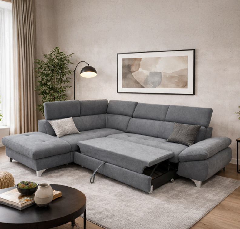 Divano letto angolare con box contenitore e sistema a carrello - ALFA