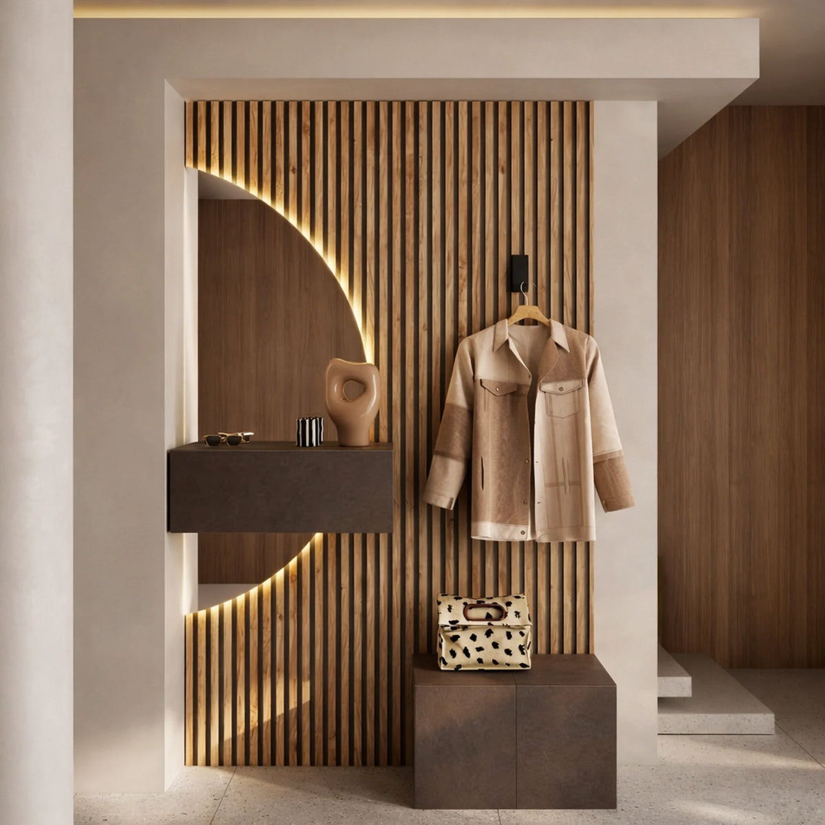 Mobile ingresso bronzo e cadiz con panchetta, specchio a LED e modulo a ribalta - Infinity 18.0
