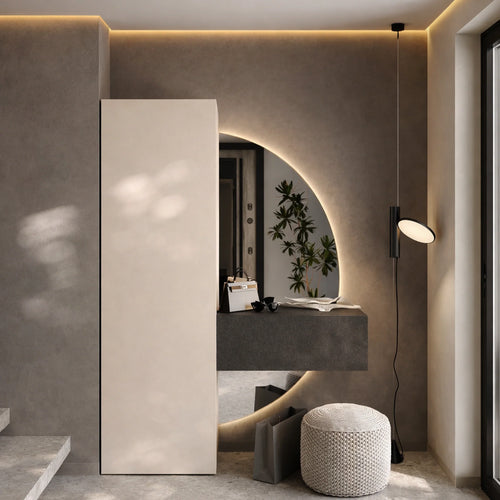 Mobile ingresso cashmere e lava con specchio a LED, colonna e modulo a ribalta - Infinity 20.0