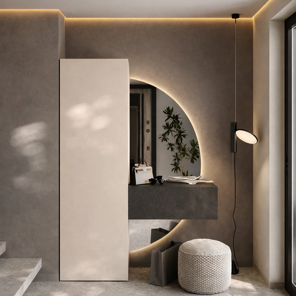 Mobile ingresso cashmere e lava con specchio a LED, colonna e modulo a ribalta - Infinity 20.0