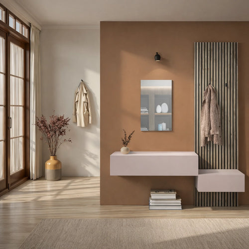 Mobile ingresso cashmere e cadiz con specchio a LED e moduli a ribalta - Infinity 22.0
