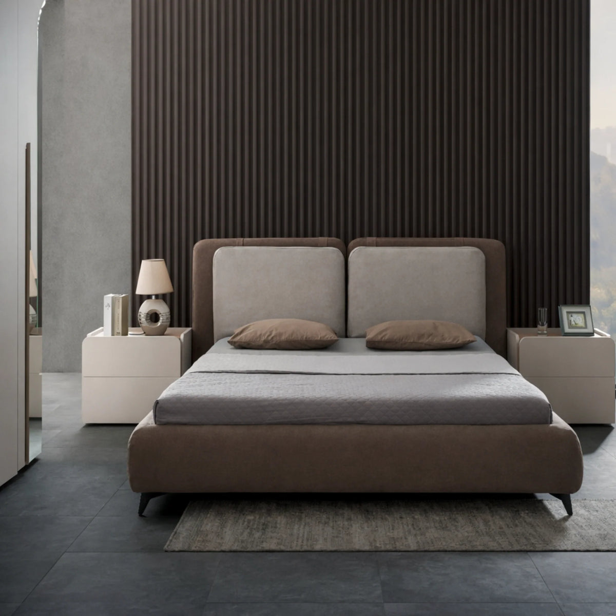 Camera da letto completa con armadio, letto matrimoniale, comò, comodini e specchiera - Evelin