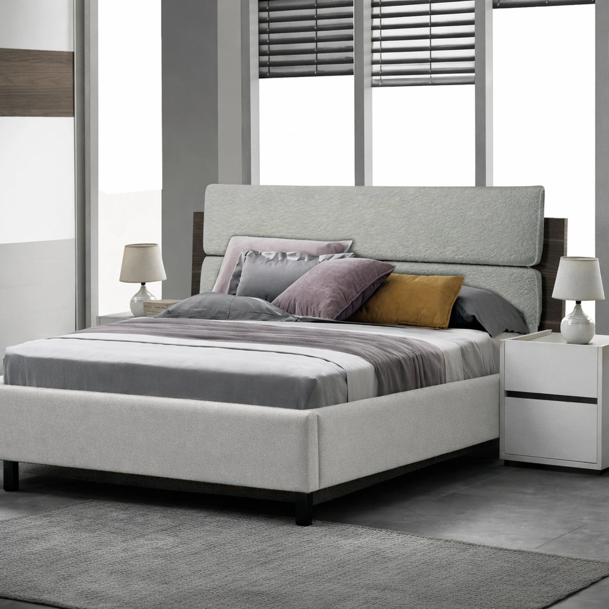 Camera da letto completa con armadio 2 ante scorrevoli, letto matrimoniale, comò, comodini e specchiera - Kaela