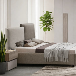 Camera da letto completa con armadio, letto matrimoniale, comò, comodini, specchiera e versione sfalsata - Milena