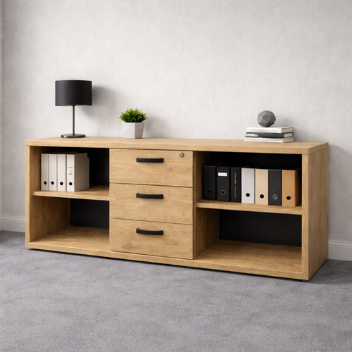 Mobile basso in rovere chiaro con 2 ante per ufficio e home office - CAP 1A