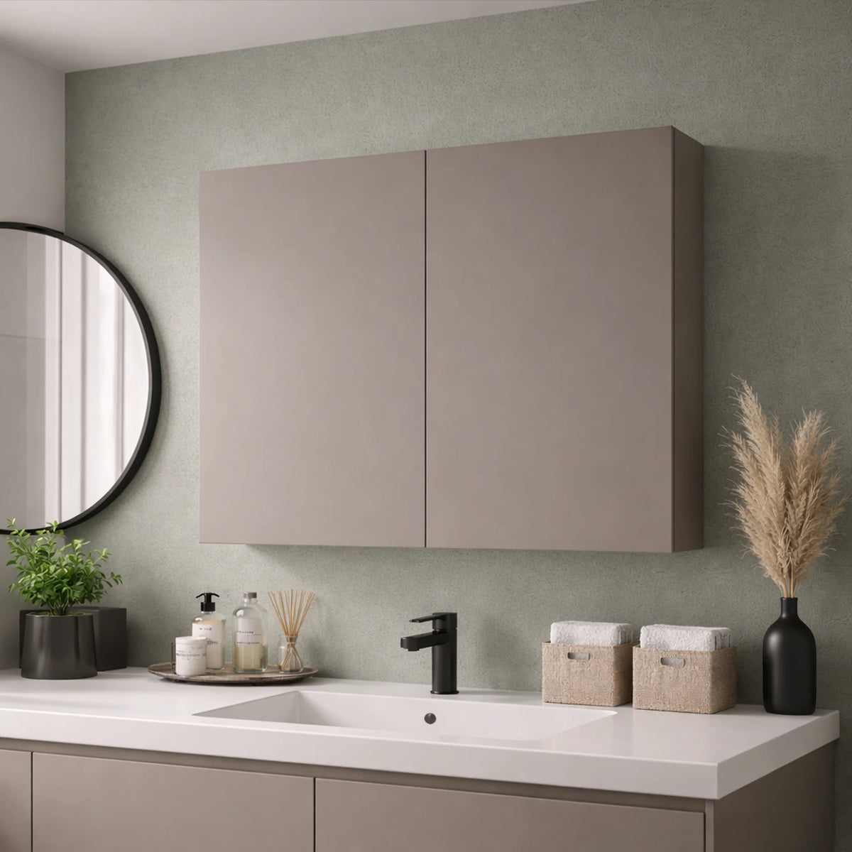 Pensile doppio con ripiani in vetro finitura Tortora Opaco per bagno e lavanderia - 254