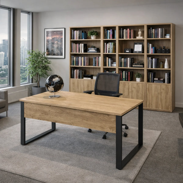 Scrivania ufficio in rovere chiaro con piedi in metallo nero a U - CAP1BU